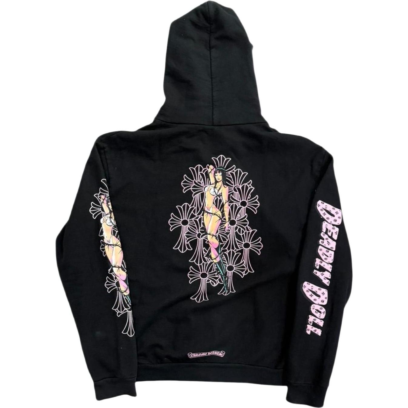 Chrome Hearts Deadly Doll Pink Cross Scroll Logo Zip Up Hoodie