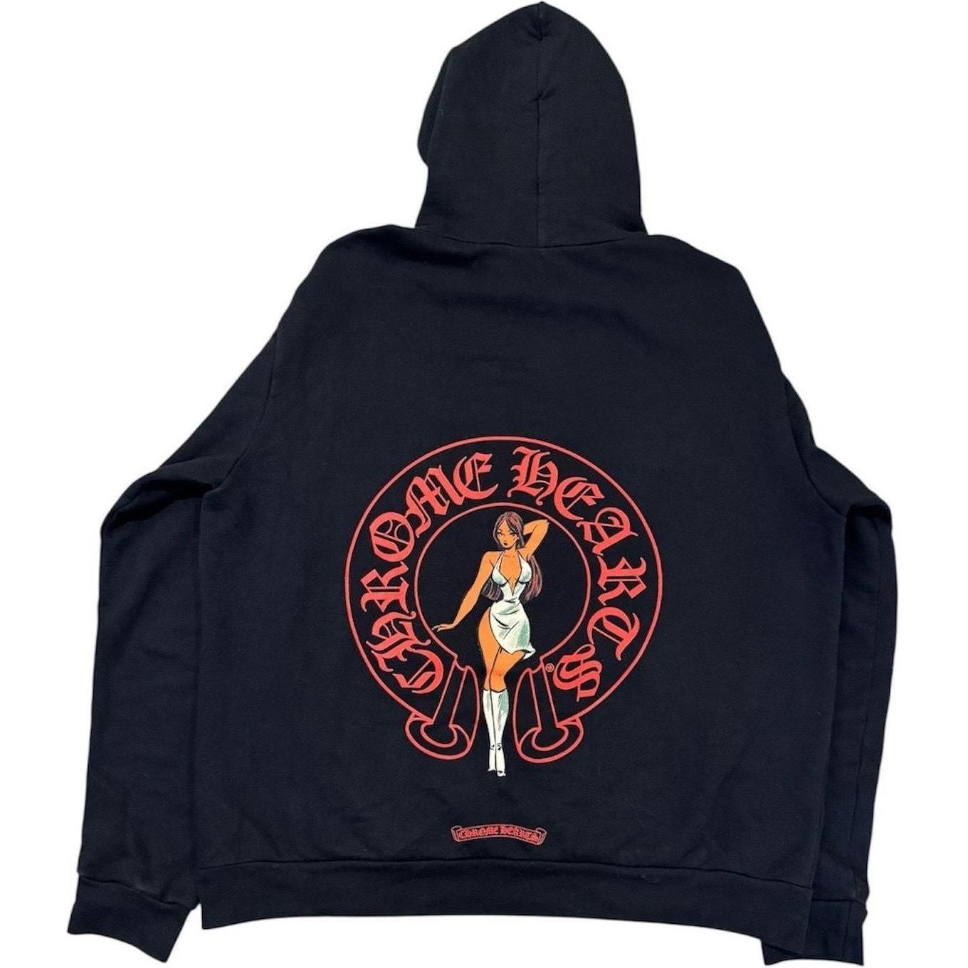 Chrome Hearts Deadly Doll Red Horseshoe Logo Pullover Hoodie - Gently Used