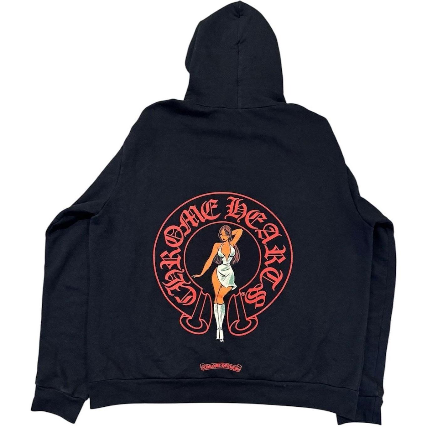 Chrome Hearts Deadly Doll Red Horseshoe Logo Pullover Hoodie - Gently Used