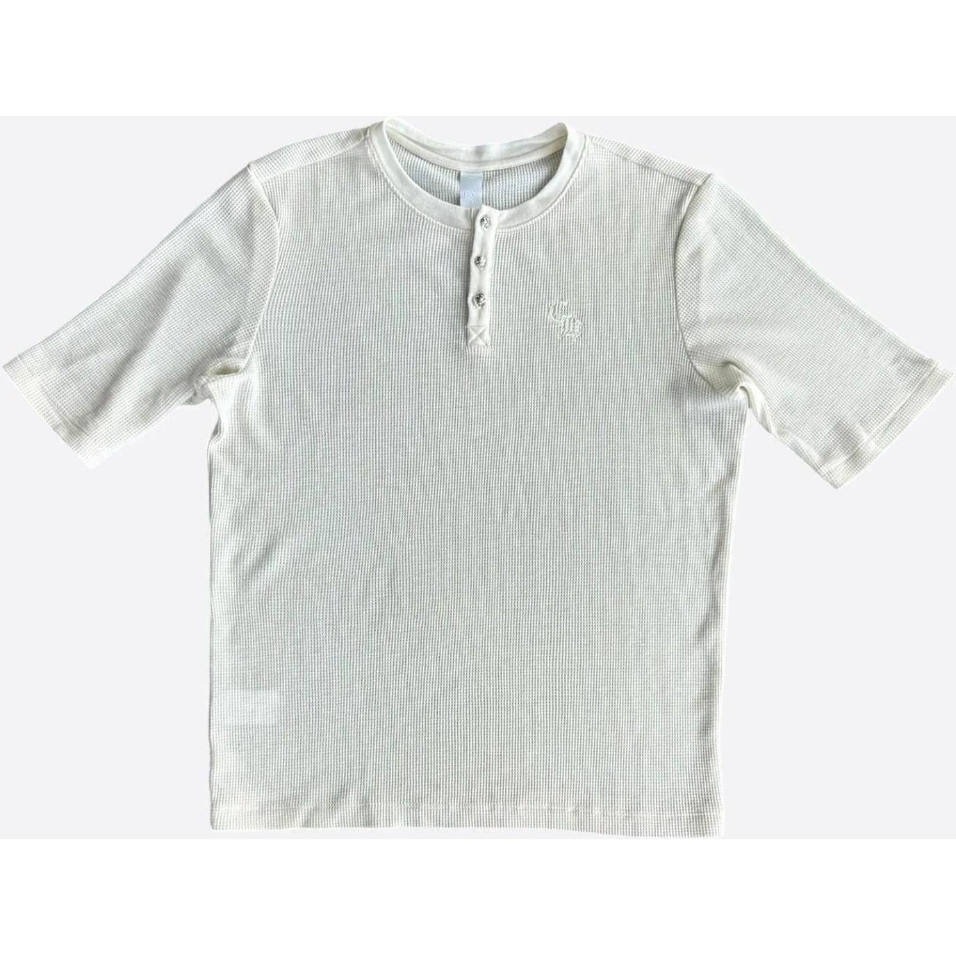 Chrome Hearts Embroidered Logo Waffle Knit Button Up T-Shirt White