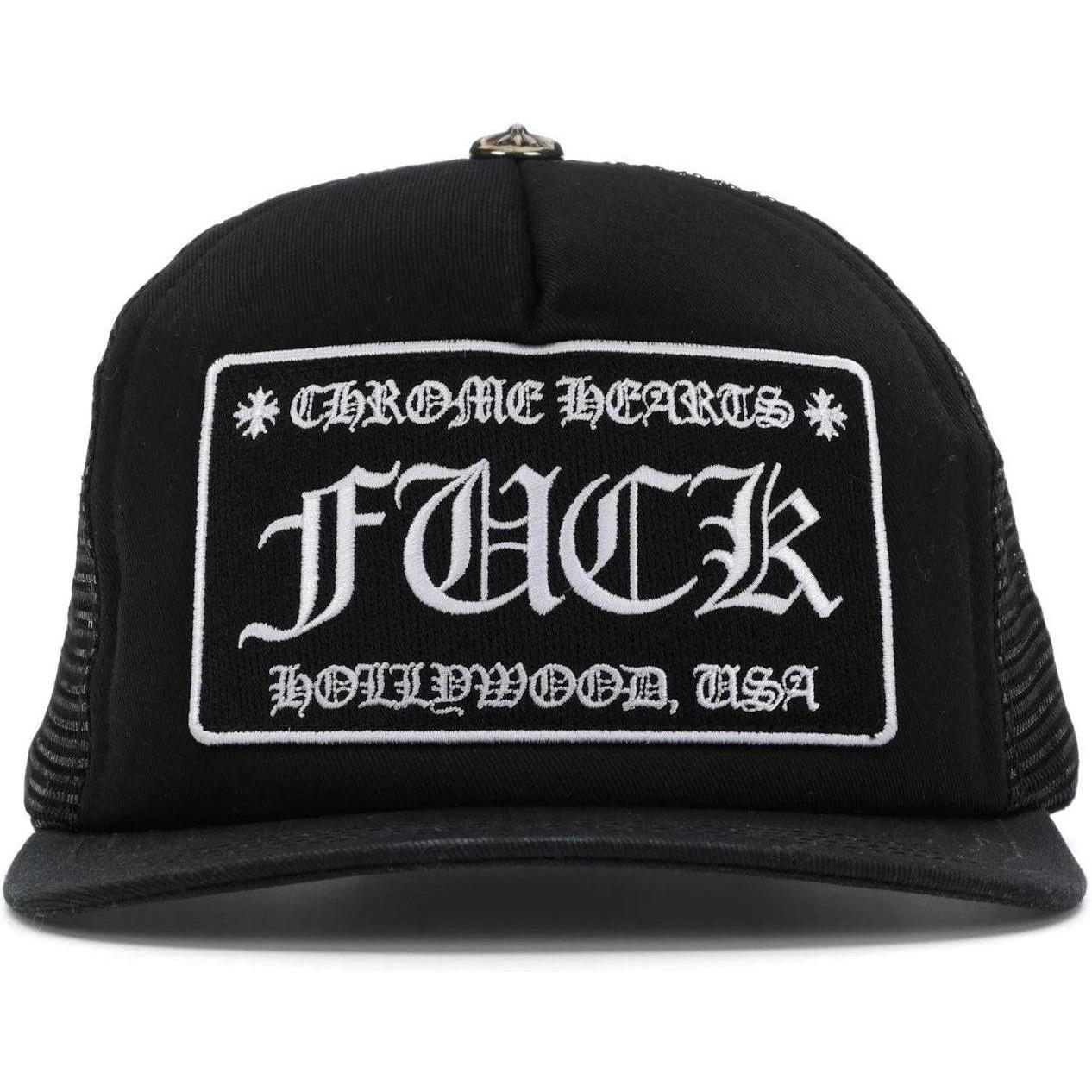 Chrome Hearts FUCK Hollywood Trucker Hat Black/Black