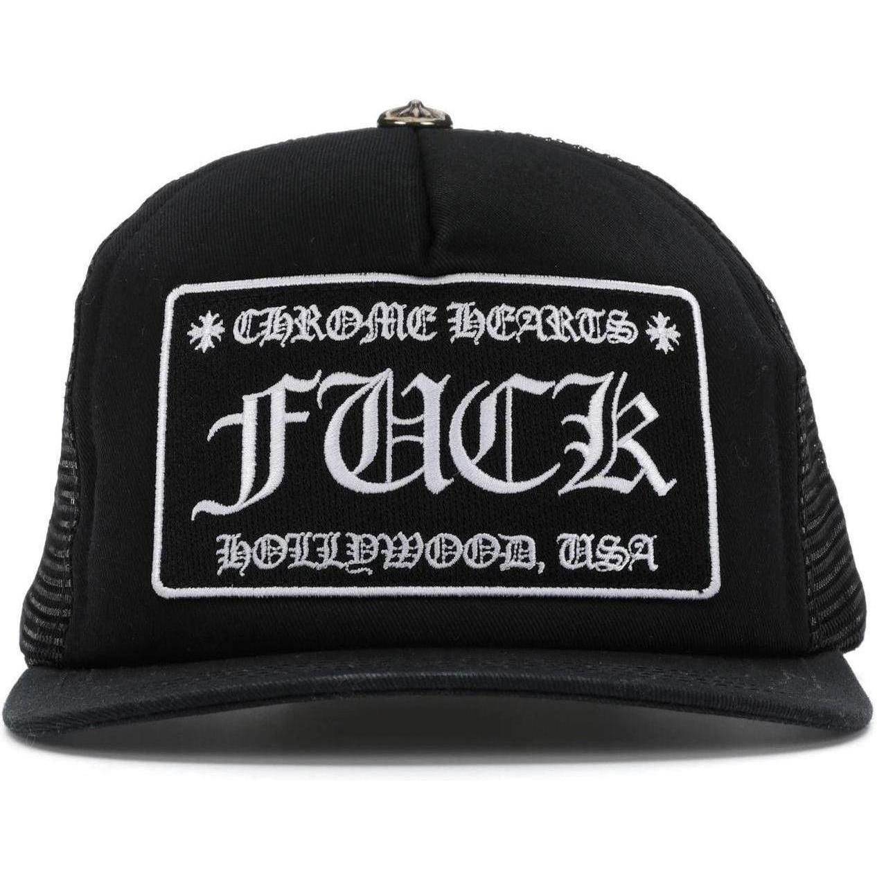 Chrome Hearts FUCK Hollywood Trucker Hat Black/Black