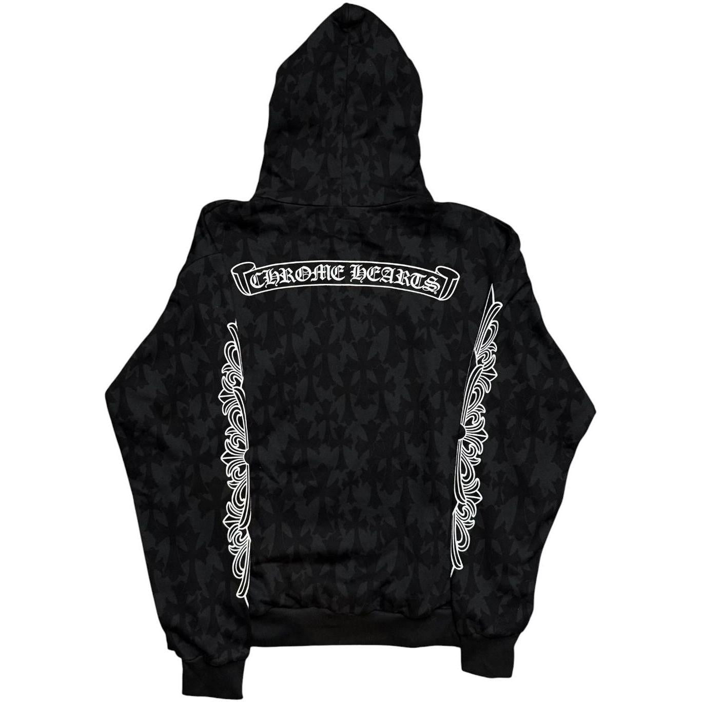 Chrome Hearts Floral Cemetery Monogram Scroll Logo Hoodie Black