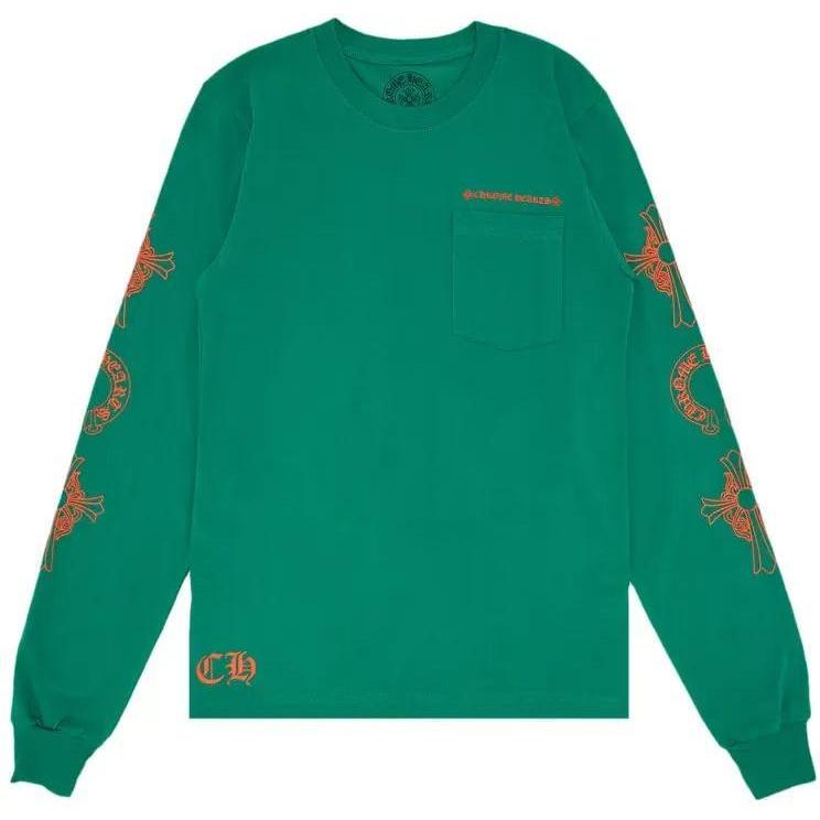 Chrome Hearts Horseshoe Cross Logo L/S T-Shirt Green Orange
