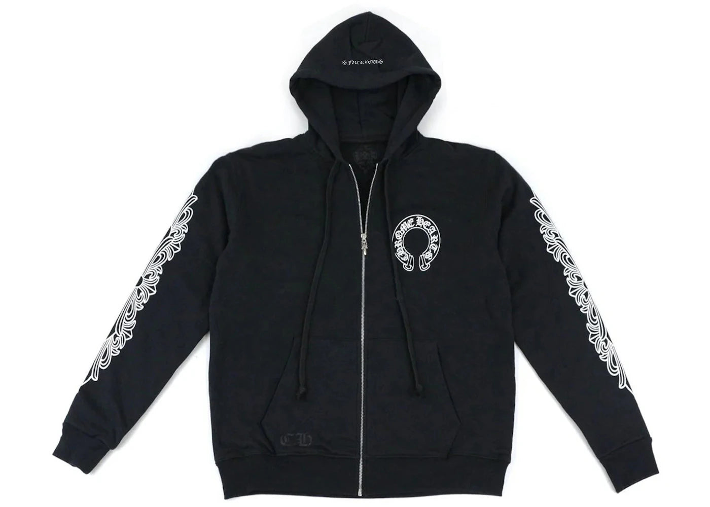 Chrome Hearts Horseshoe Floral Cross Sleeve Embroidered Hood Zip Up Hoodie Black