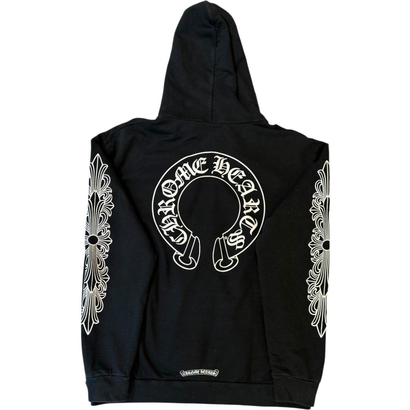 Chrome Hearts Horseshoe Floral Cross Sleeve Zip Up Hoodie Black