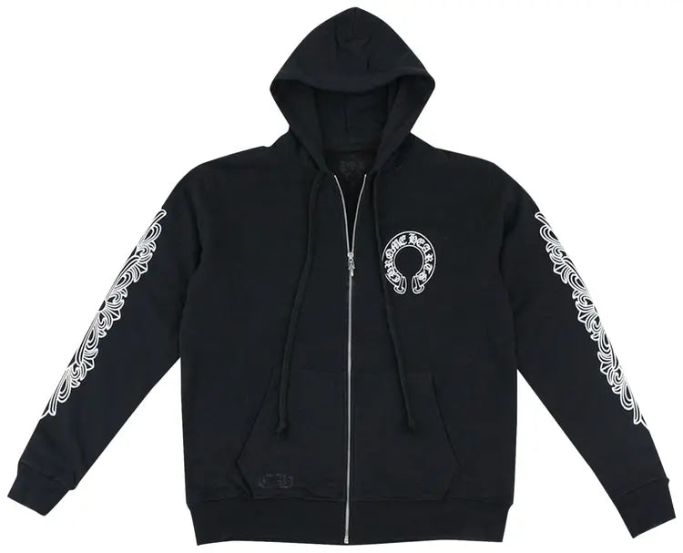 Chrome Hearts Horseshoe Floral Cross Sleeve Zip Up Hoodie Black