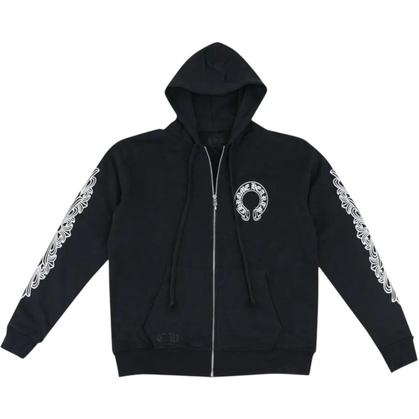 Chrome Hearts Horseshoe Floral Cross Sleeve Zip Up Hoodie Black/White