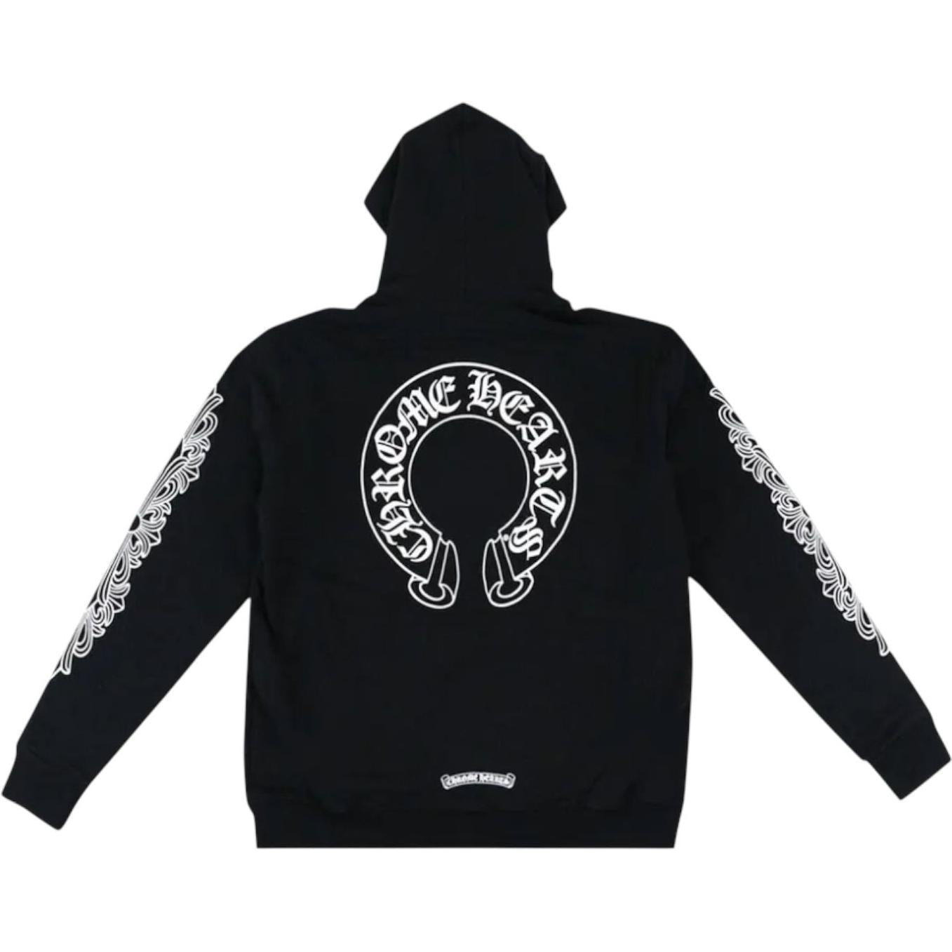 Chrome Hearts Horseshoe Floral Cross Sleeve Zip Up Hoodie Black/White