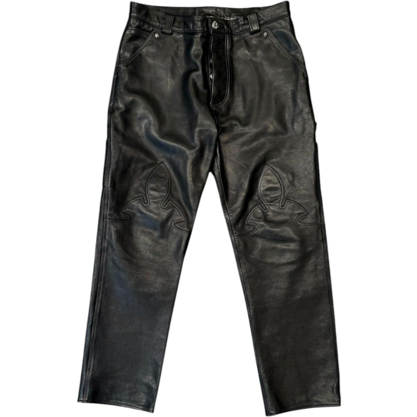 Chrome Hearts Leather Cross Patch Fleur Knee Pants - Like New