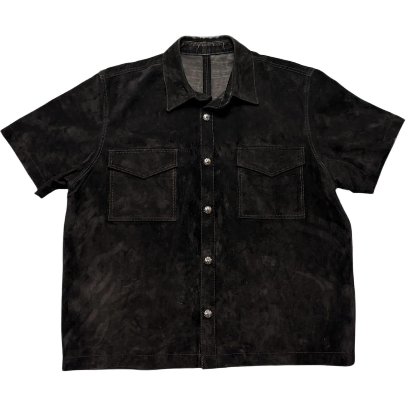 Chrome Hearts Leather Suede Short Sleeve Shirt Black
