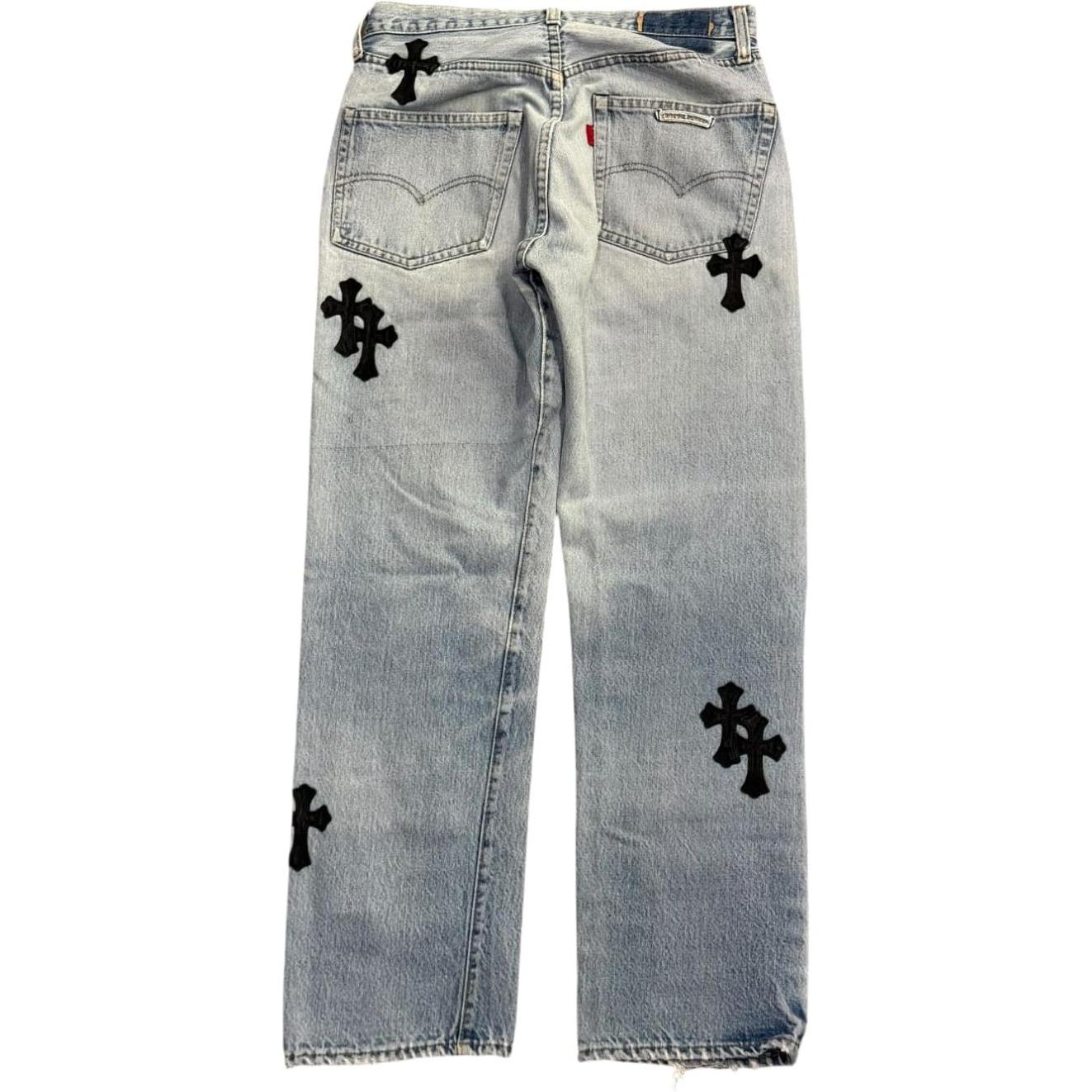 Chrome Hearts Levi’s 501 Cross Patch Jeans Light Wash