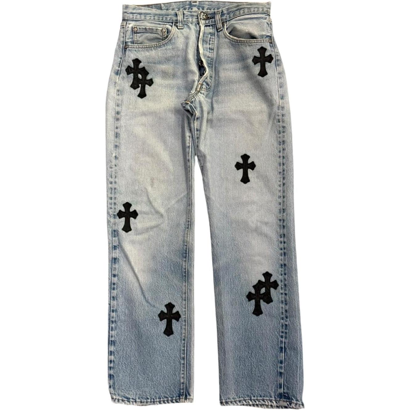 Chrome Hearts Levi’s 501 Cross Patch Jeans Light Wash