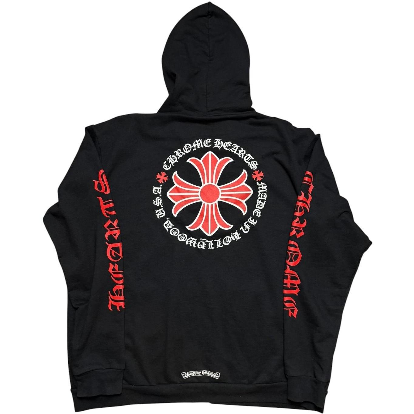 Chrome Hearts Made In Hollywood Plus Cross Zip Up Hoodie Black/Red
