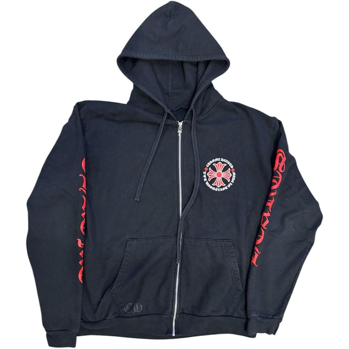 Chrome Hearts Made In Hollywood Plus Cross Zip Up Hoodie Black/Red