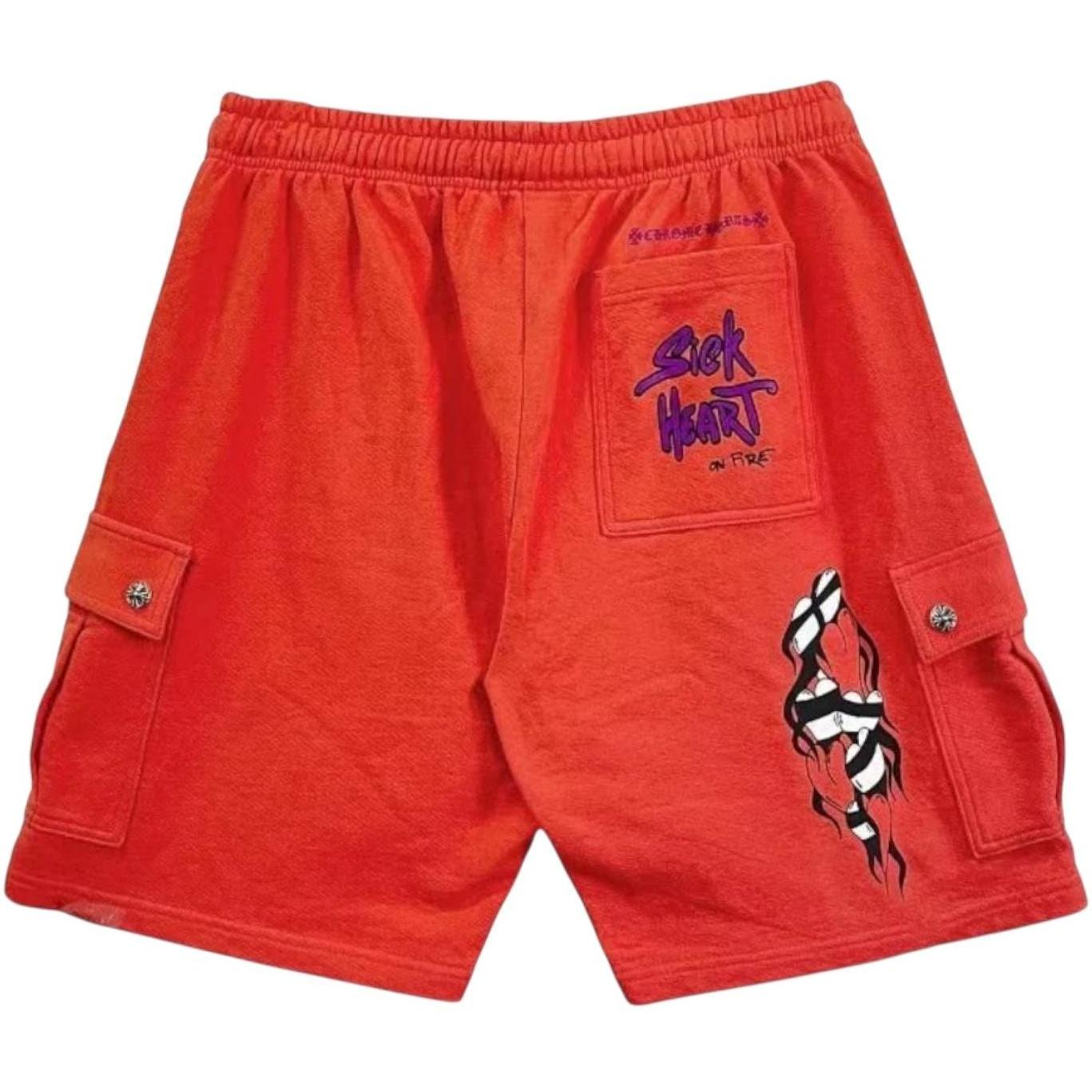 Chrome Hearts Matty Boy Sick Hearts Cargo Sweatshorts Red