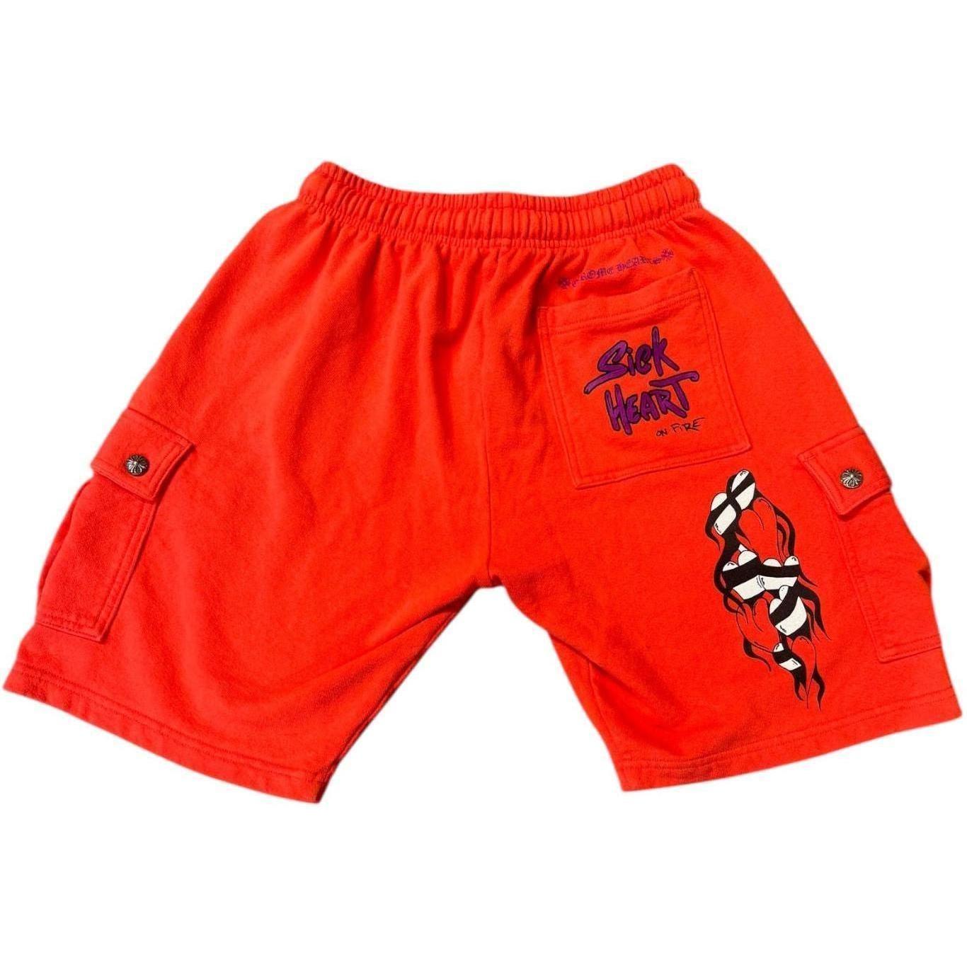Chrome Hearts Matty Boy Sick Hearts Cargo Sweatshorts Red - Like New