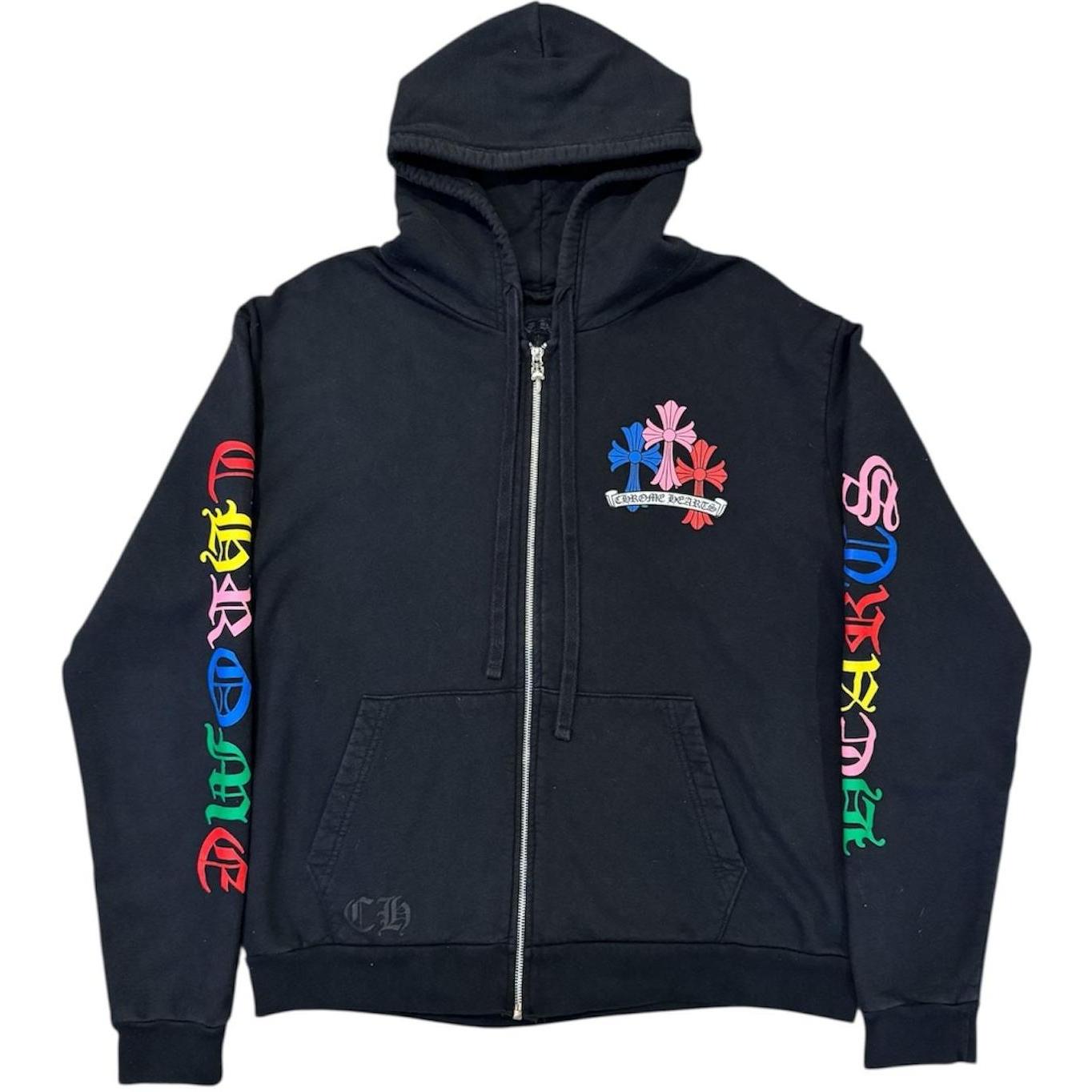 Chrome Hearts Multi Color Cross Cemetery Zip Up Hoodie Black - Like New