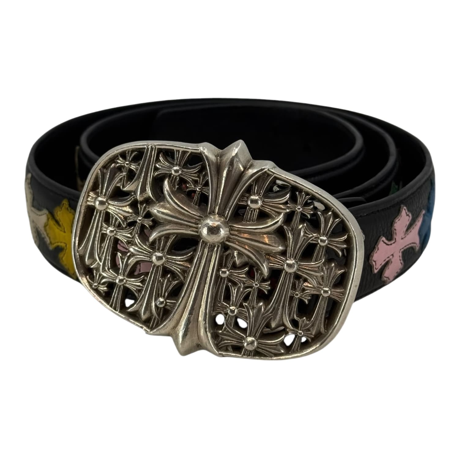 Chrome Hearts Multi Color Cross Patch Cemetery Belt - Size 36