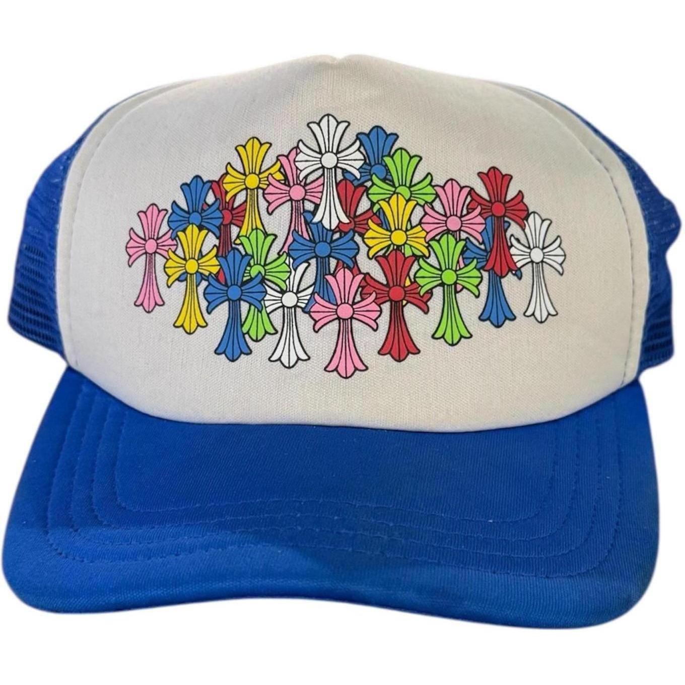 Chrome Hearts Multi Color Crosses Trucker Hat Blue/White - Lightly Used