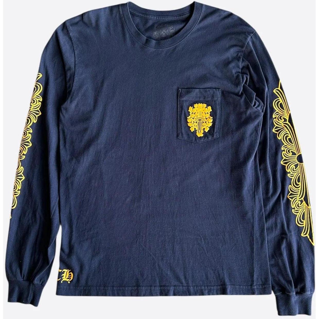 Chrome Hearts Navy & Yellow Dagger Logo Longsleeve T-Shirt - Like New