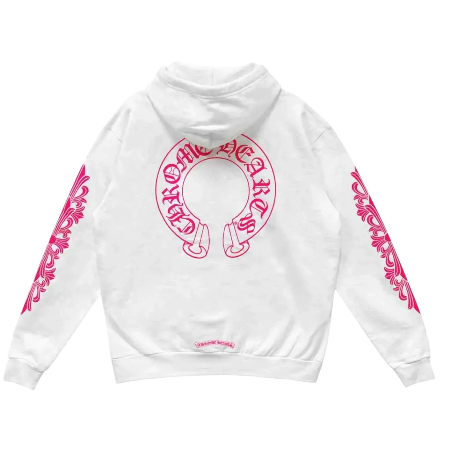 Chrome Hearts Pink Horseshoe Floral Sleeve Pullover Hoodie White