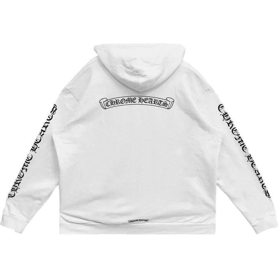 Chrome Hearts Scroll Logo Zip Up Hoodie White
