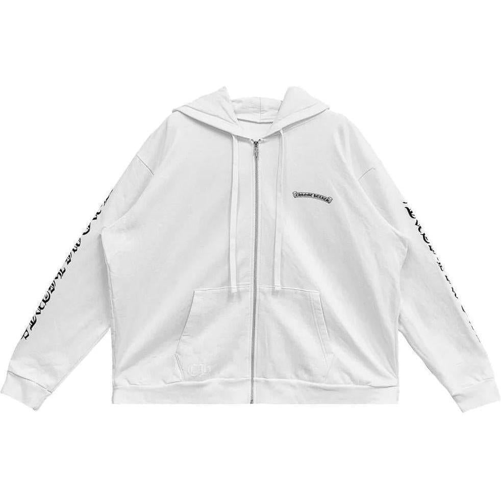 Chrome Hearts Scroll Logo Zip Up Hoodie White