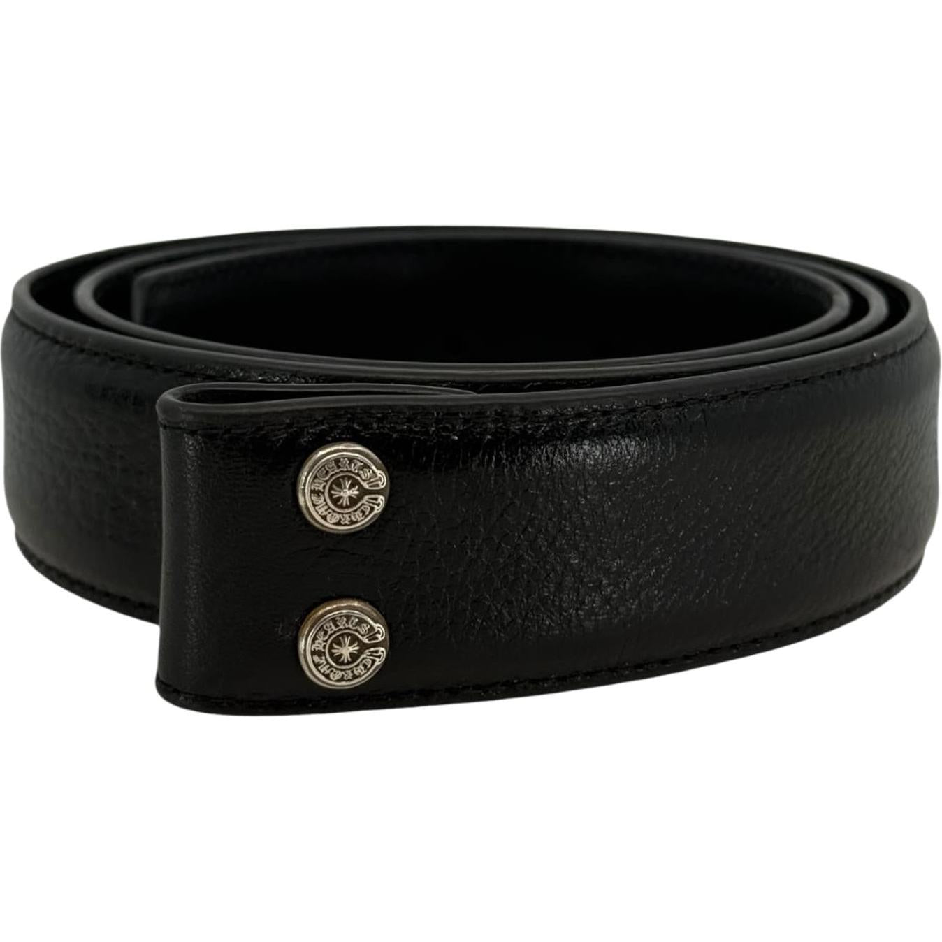 Chrome Hearts Silver Cemetery Cross Black Leather Belt - Size 34