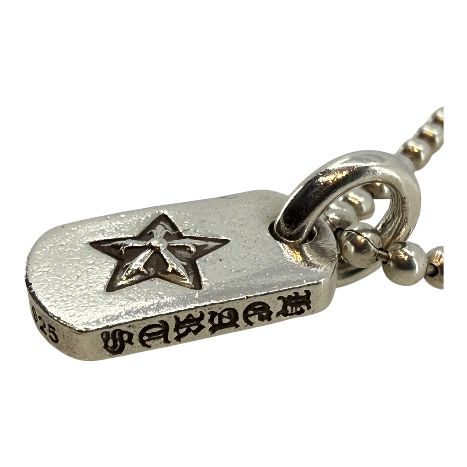Chrome Hearts Silver Daggered Star Dog Tag Pendant + 18 Inch CH Ball Chain