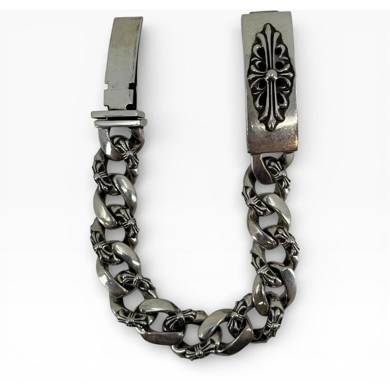 Chrome Hearts Silver Floral Cross Fancy Link Bracelet