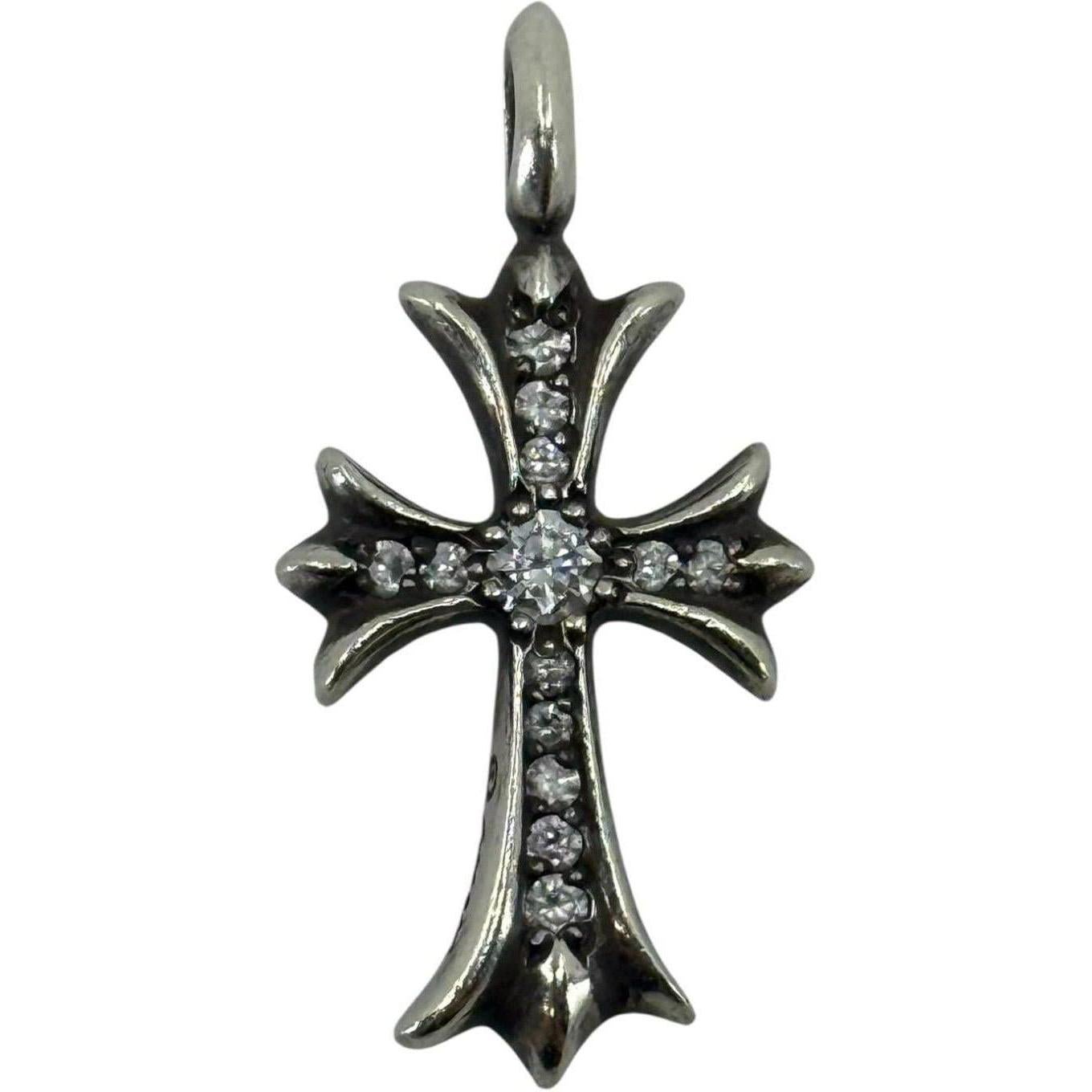 Chrome Hearts Silver Pave Diamond Tiny Cross Pendant