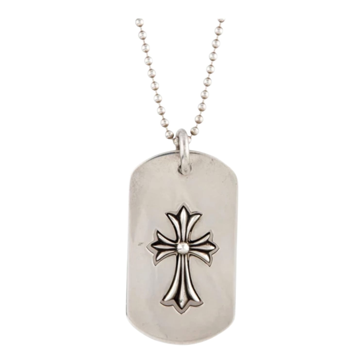 Chrome Hearts Silver Tiny Fat Cross Dog Tag Necklace - 30 Inches