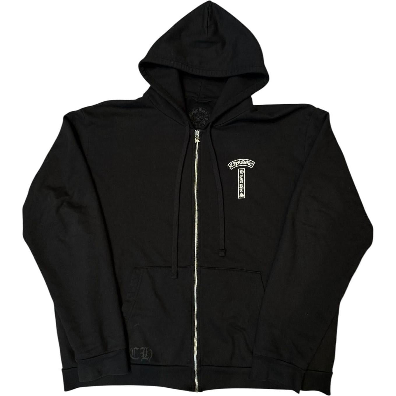 Chrome Hearts T Logo FU Shoulder Zip Up Hoodie Black - Like New