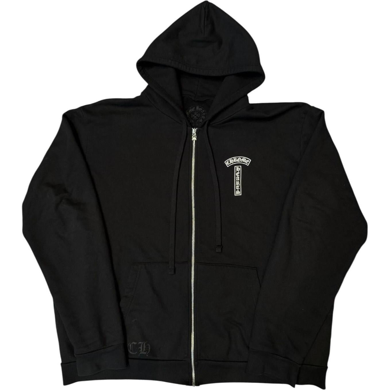 Chrome Hearts T Logo FU Shoulder Zip Up Hoodie Black - Like New
