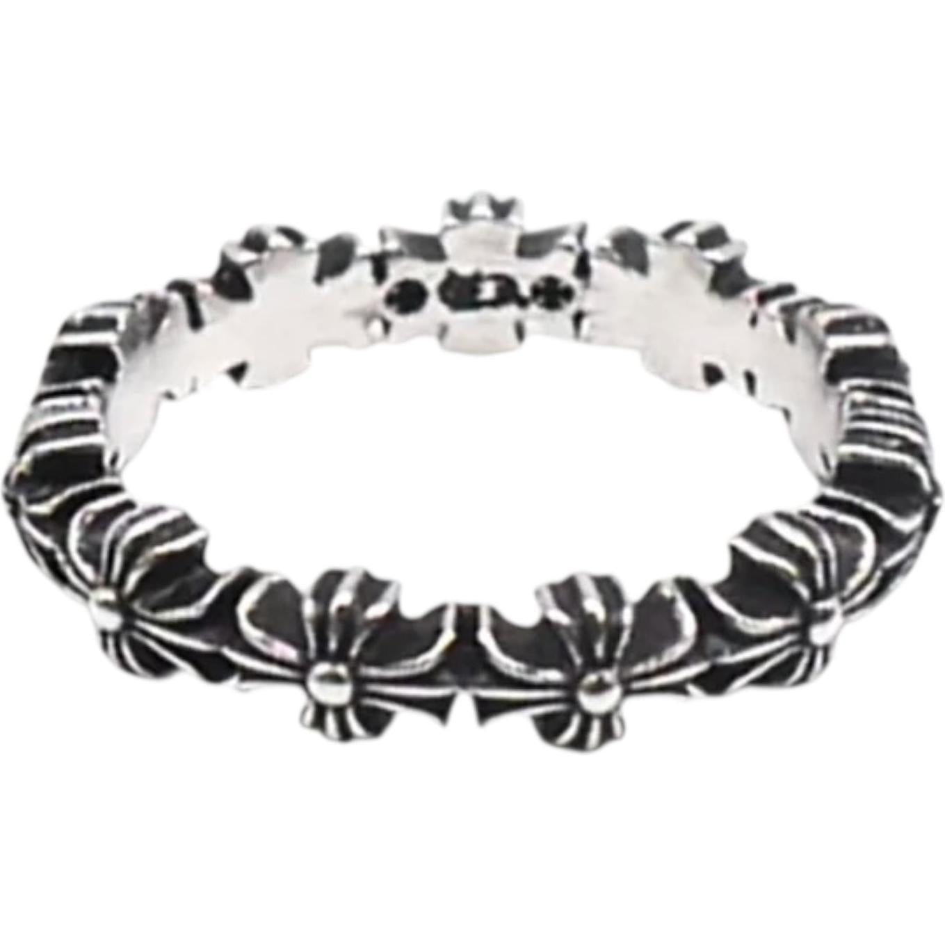 Chrome Hearts Tiny E Plus Band Silver Ring - Size 7