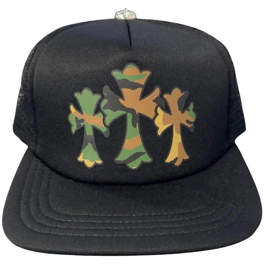 Chrome Hearts Triple Cross Camo Trucker Hat Black