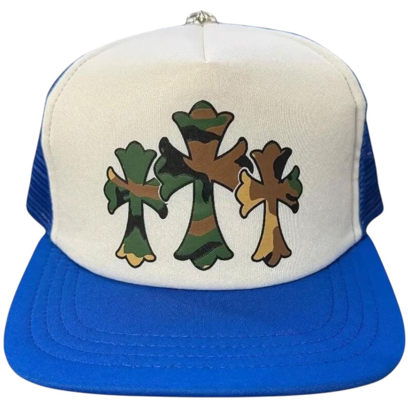 Chrome Hearts Triple Cross Trucker Hat Blue/White
