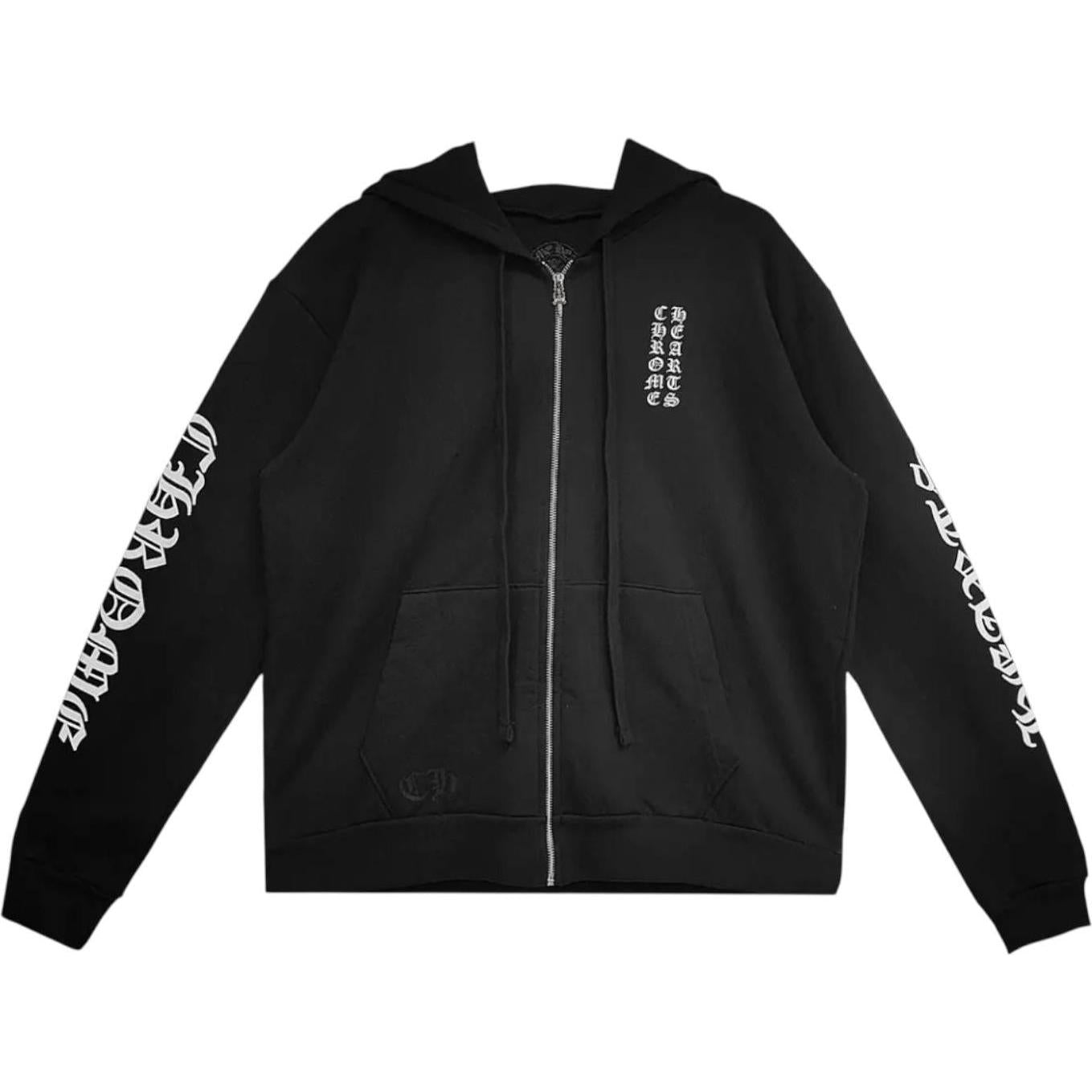 Chrome Hearts Vertical Logo Zip Up Hoodie Black