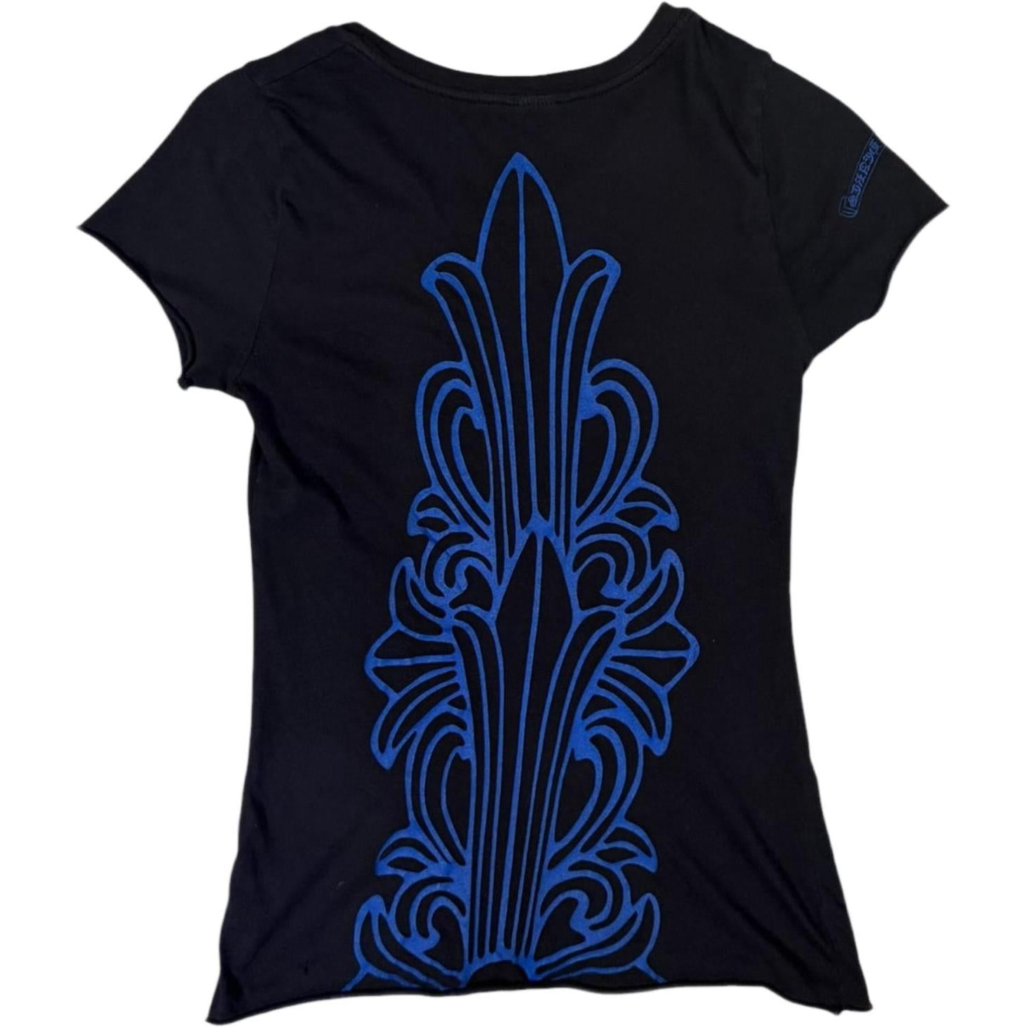 Chrome Hearts Vintage Floral Cross Blue Logo Women’s T-Shirt