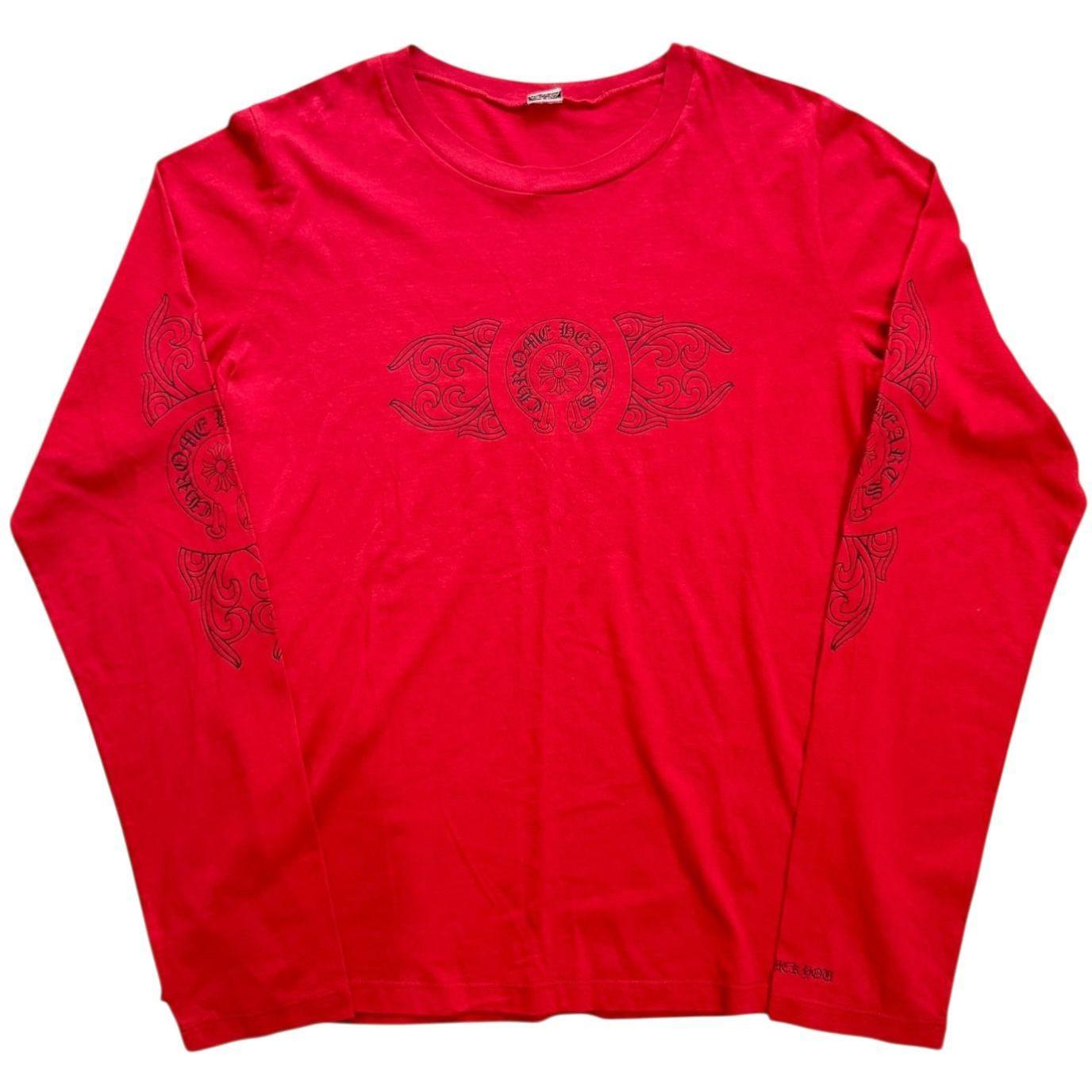 Chrome Hearts Vintage Horseshoe Women's Longsleeve T-Shirt Red