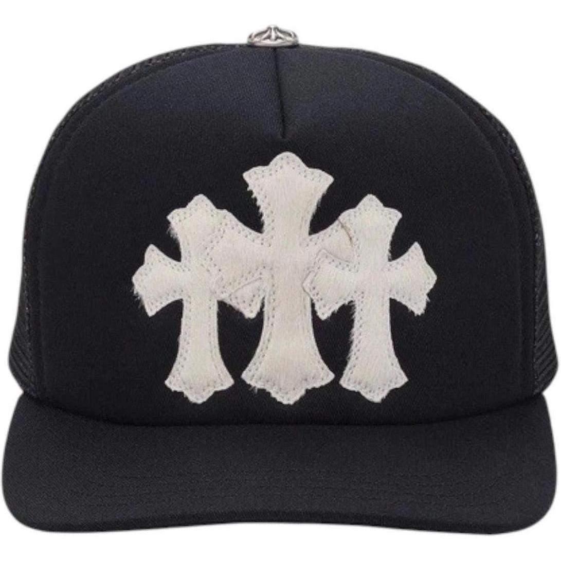 Chrome Hearts White Cemetary Cross CH Trucker Hat Black