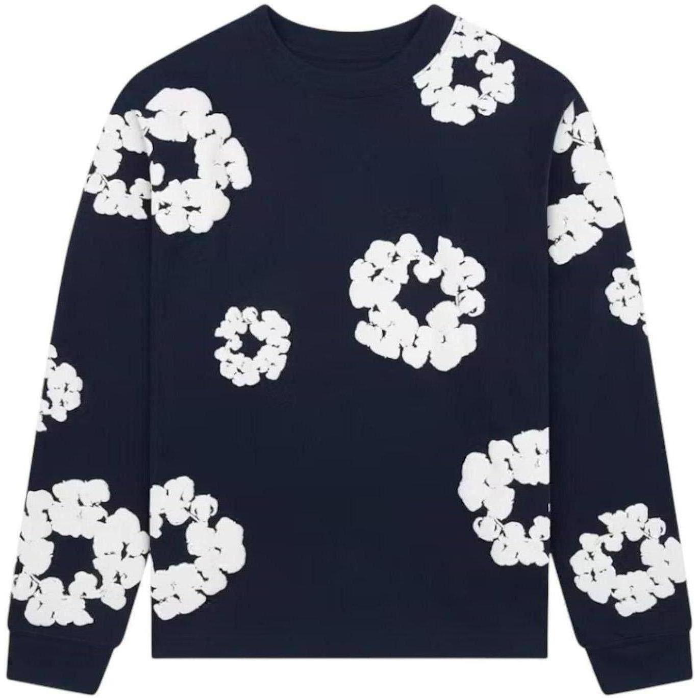 Denim Tears Long Sleeve Cotton Wreath T-shirt Navy