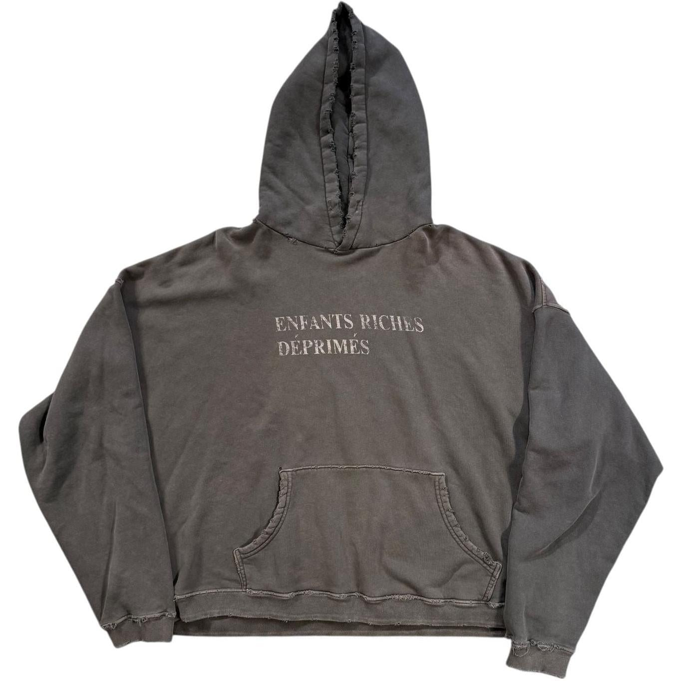 Enfants Riches Déprimés Distressed Logo Print Cotton Jersey Hoodie Gray - Like New