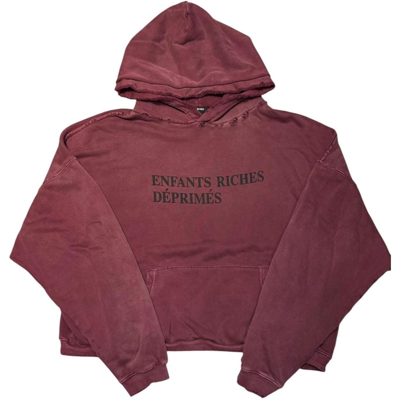 Enfants Riches Déprimés Distressed Logo-Print Cotton-Jersey Hoodie Red - Like New