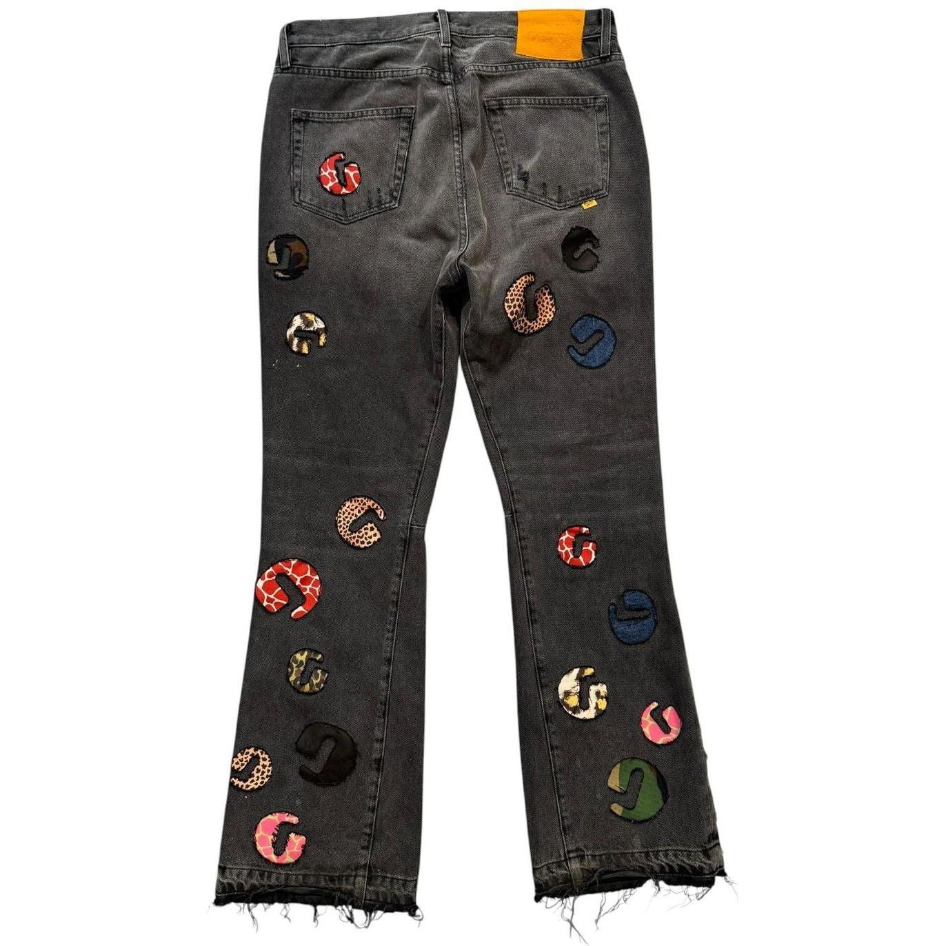 Gallery Dept. G-Time Flared Distressed Logo-Appliquéd Jeans Black - Like New