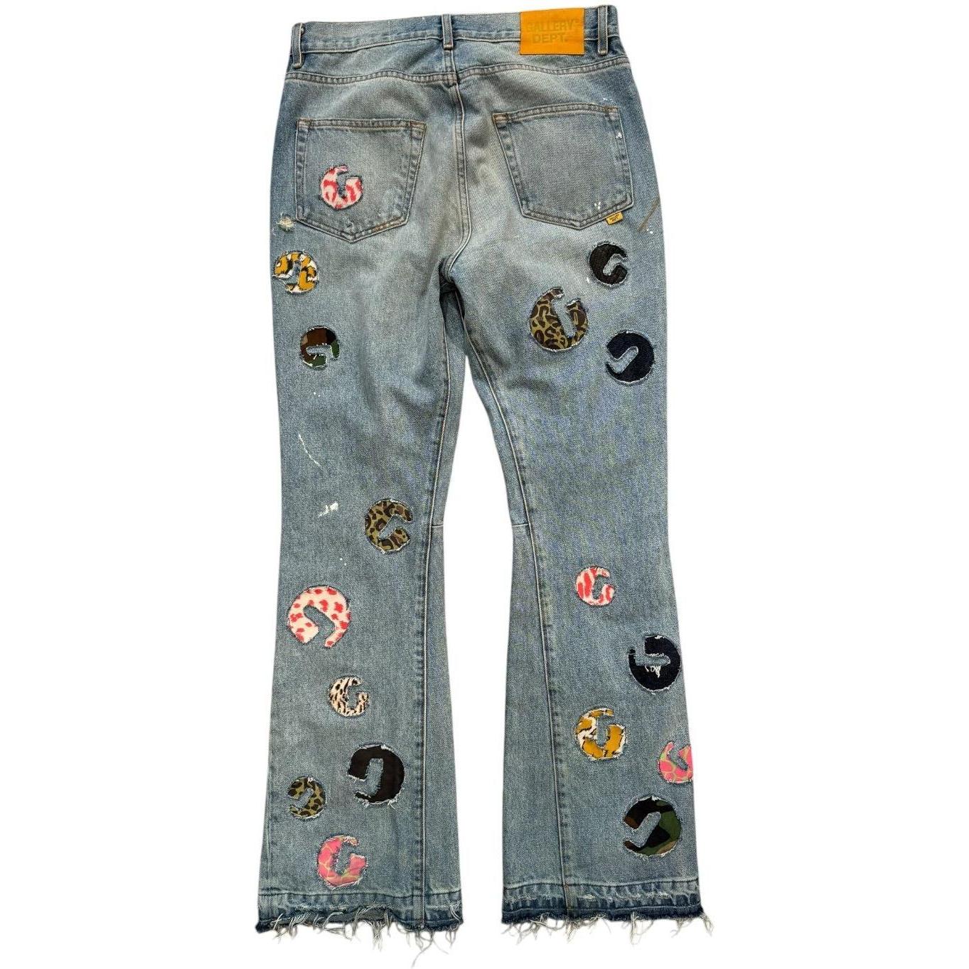 Gallery Dept. G-Time Flared Distressed Logo-Appliquéd Jeans Blue - Like New