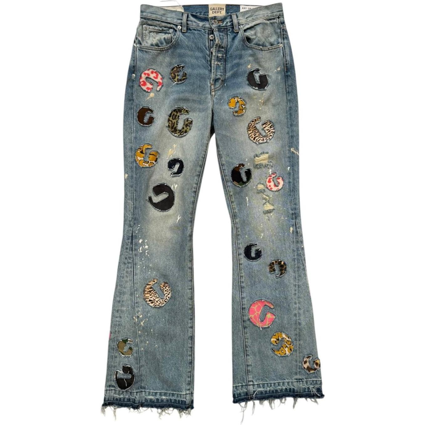 Gallery Dept. G-Time Flared Distressed Logo-Appliquéd Jeans Blue - Like New
