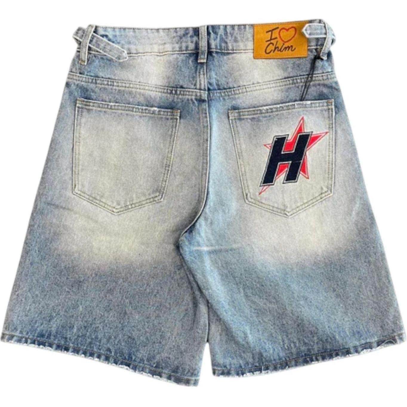 Happy Memories Don't Die HMDD H-Star Crystal Jean Shorts Blue