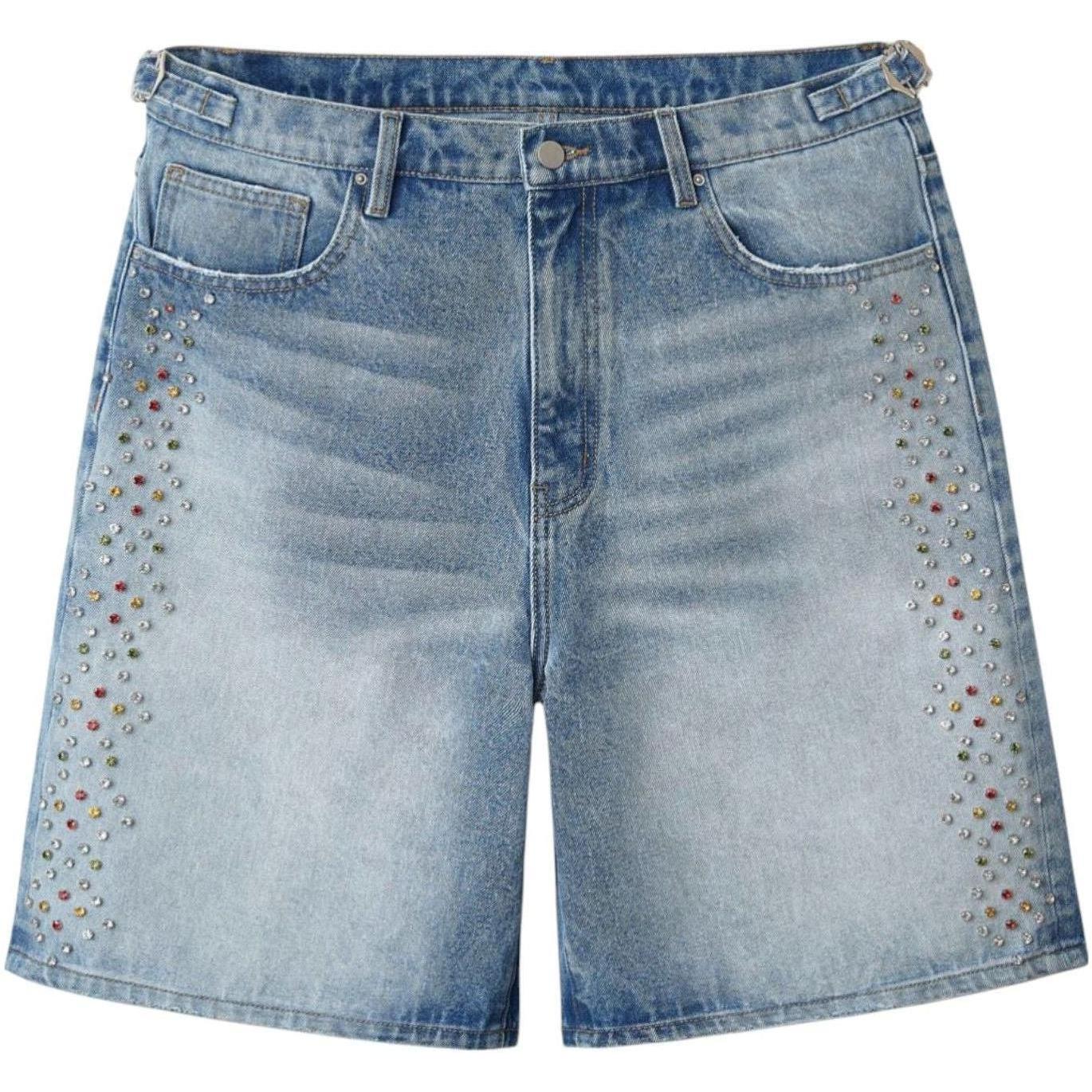 Happy Memories Don't Die HMDD H-Star Crystal Jean Shorts Blue